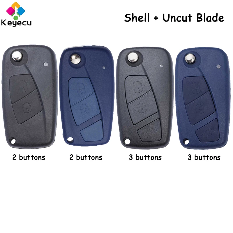 

KEYECU Blue Black Folding Flip Remote Car Key Shell Case With 2 / 3 Buttons SIP22 Blade - FOB for Fiat Punto Ducato Stilo Panda