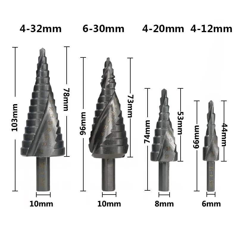 CMCP Step Cone Drill 4-12 4-20 4-32 6-30mm HSS Metal Hole Cutter Round Shank Nitriding Metal Drilling Tool Step Drill Bit