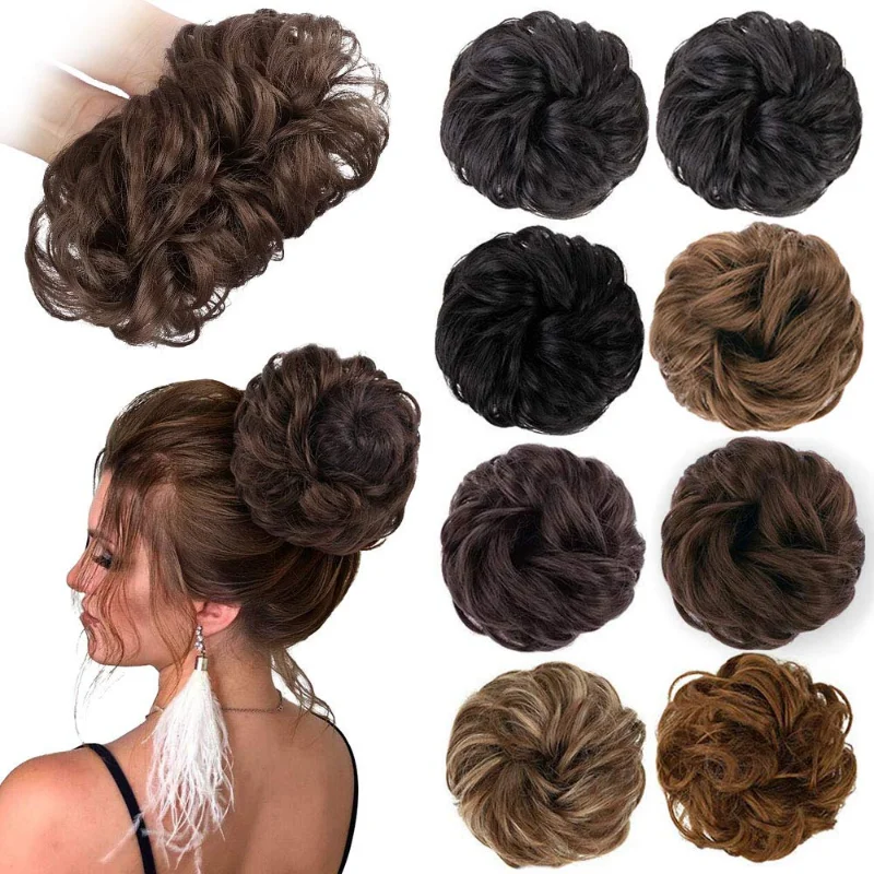 Messy Synthetic Hair Bun Extensions Messy Curly Elastic Hair Scrunchies Hairpieces Synthetic Chignon Donut Hair Pieces for Women