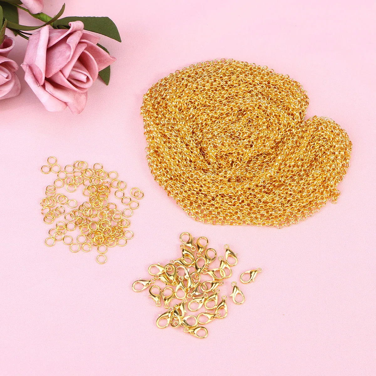 

131 шт. позолоченная кабельная цепочка 3 мм 10 м с застежками-лобстерами и открытыми кольцами для изготовления ювелирных изделий своими руками, цепочка для поделок
