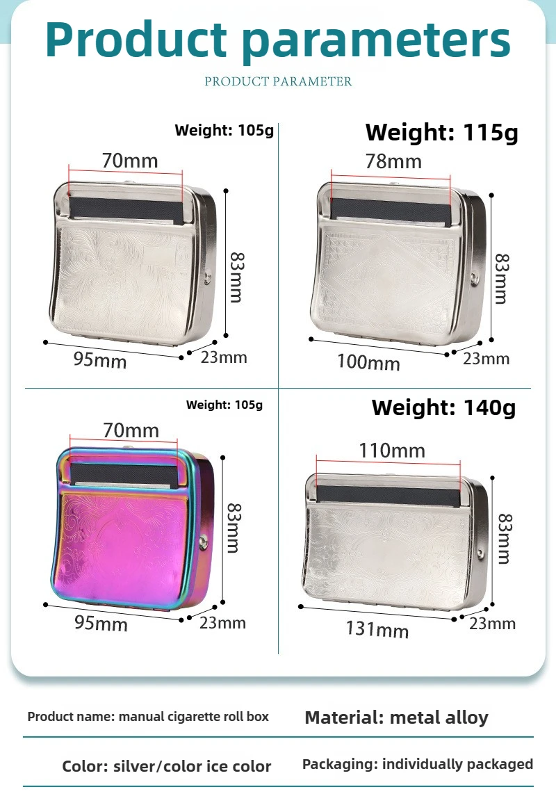 70/78/110mm Manual Cigarette Rolling Machine Tobacco Box Storage Lighter Cigarette Case DIY Roll Paper Pipe Smoking Accessories view 6