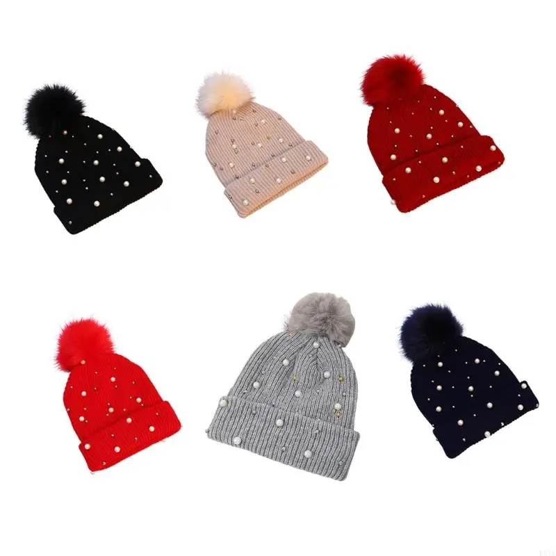 

L5YA Fashion Pearl Woolen Hat Beanie Hat Knit Hat Windproof for Outdoor Sports