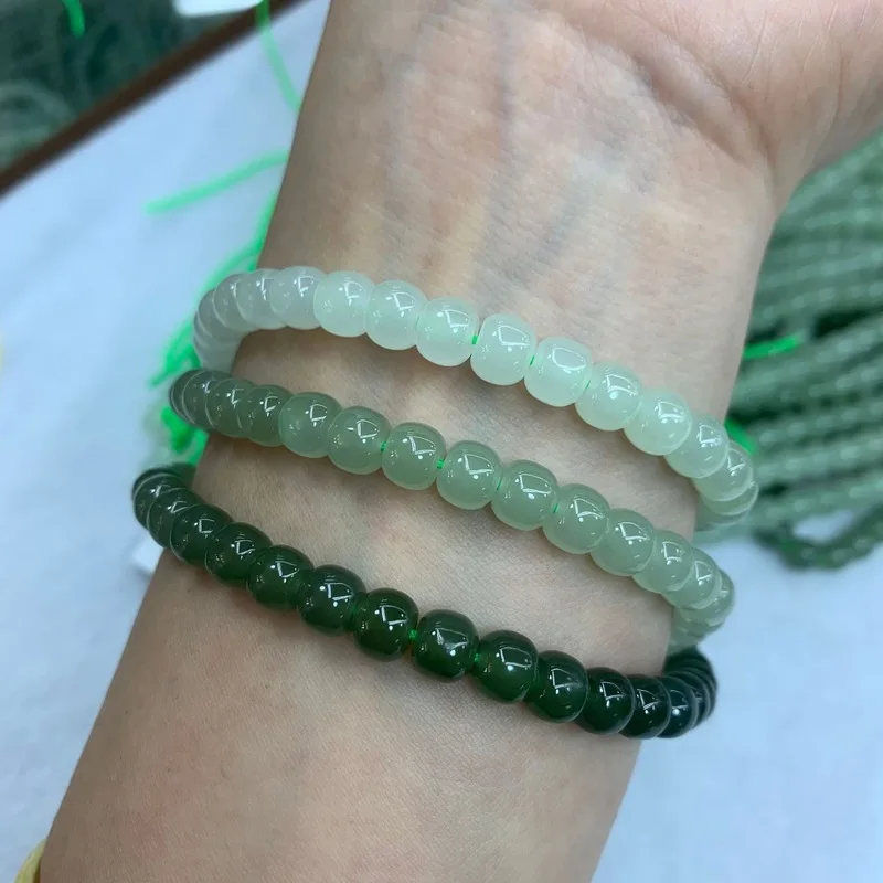 Hetian Jade Light Blue Gradient 5X6Mm Old Style 108 Beads Clean No Black Multi-Loop Bracelet