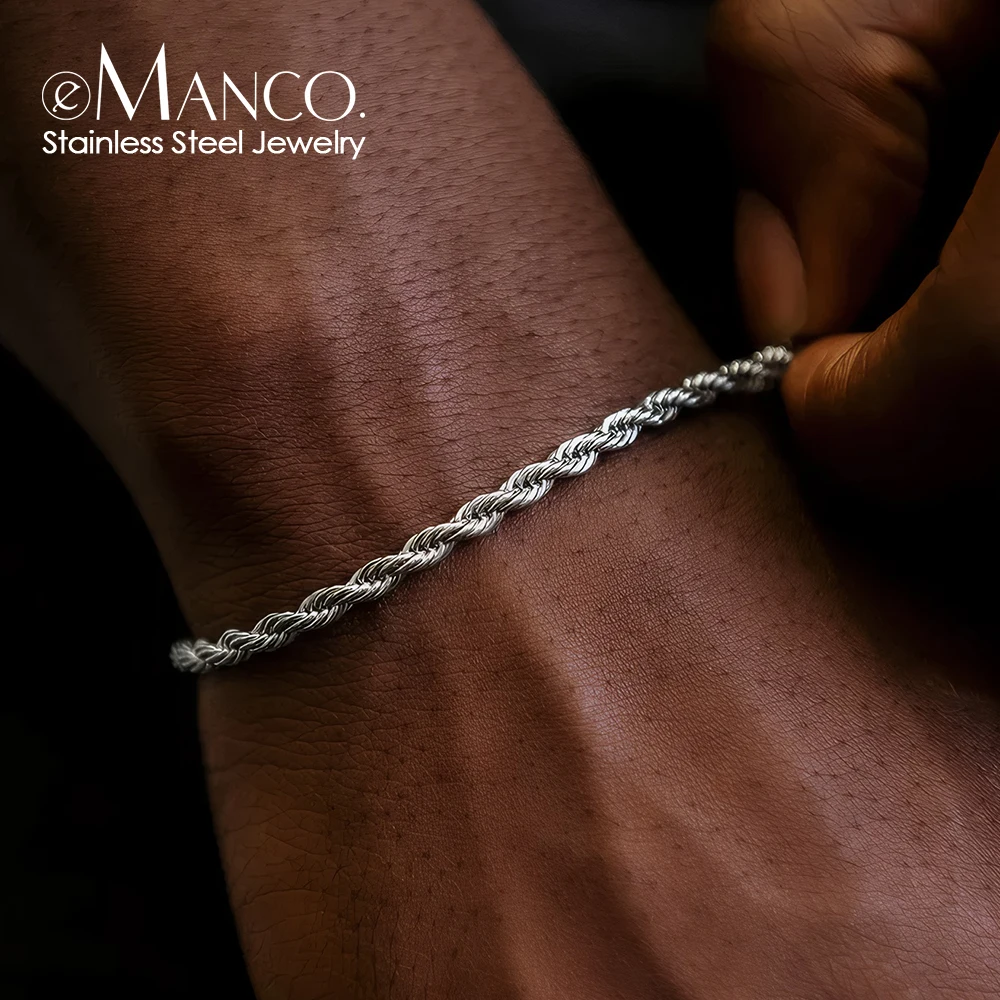 eManco 2/3/4/5MM Twisted Rope Chian Bracelet for Woman Man Hip Hop Punk Silver Color Stainless Steel Fashion Jewelry