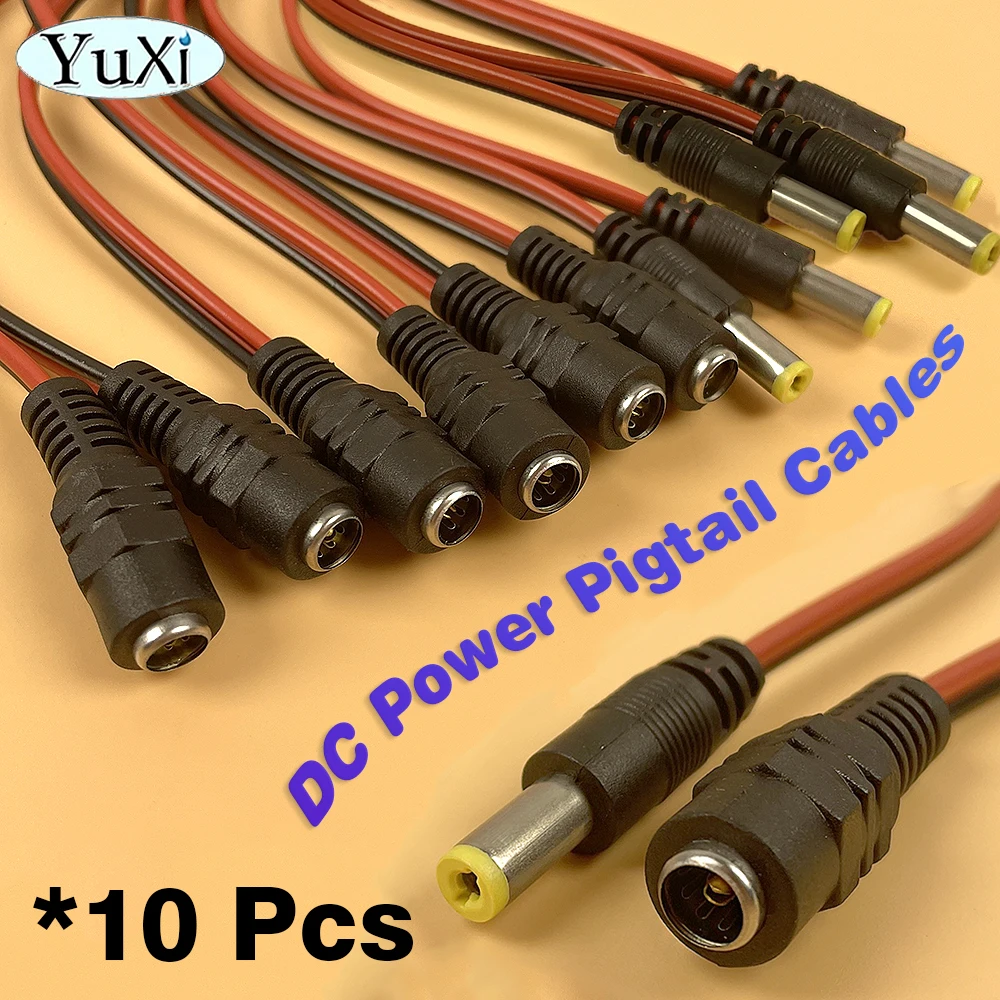 10Pcs 12V DC Power Pigtail Cable Jack 2.1x5.5 MM Male Female Plug For Camera CCTV Connector Tail Extension DC Wires Repair Parts