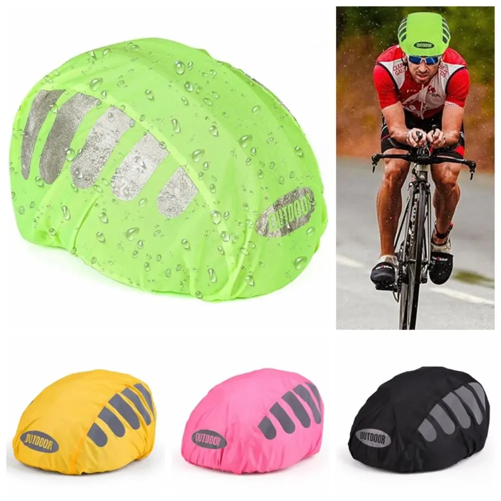 Reflective Strip Bike Helmet Rain Cover High Visibility Windproof Bicycle Helmet Cover Adjustable Waterproof