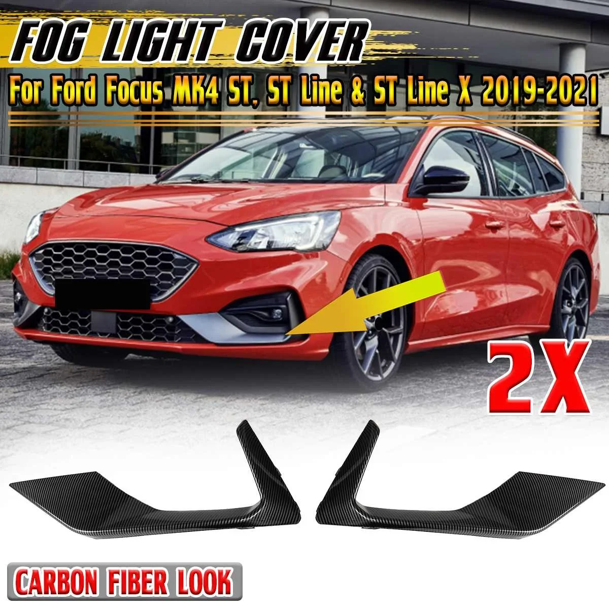 L+R MK4 Fog Lamp Cover Car Front Fog Light Cover Trim Moulding Trim For Ford For Focus MK4 ST ST Line & ST Line X 2019-2021 ABS