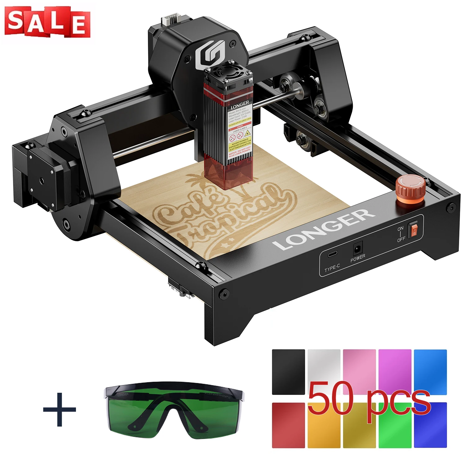 Mini macchina per incisione laser portatile per incisore + occhiali protettivi + 50 pezzi di carte in alluminio materiali metallici accessori KIT fai da te