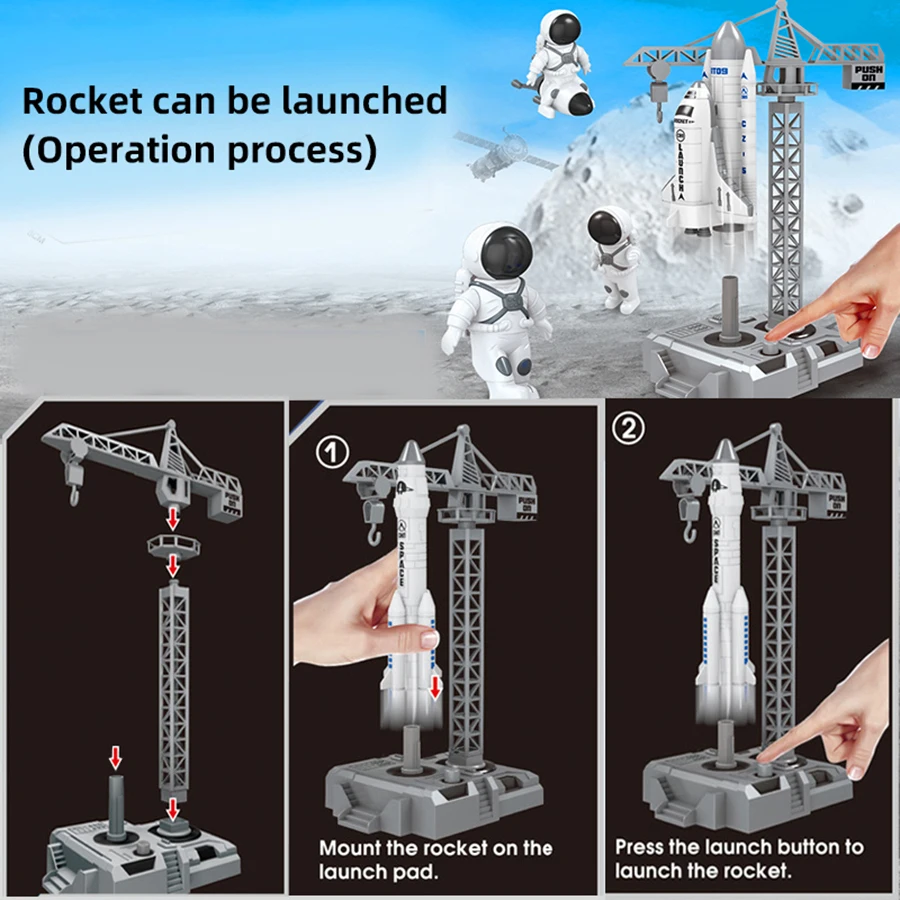 1pcs Rocket+1pcs Launch Station+3pcs Astronaut (Capable of Launching Rockets), CHILDREN\'S Astronaut Spacecraft Model Toy