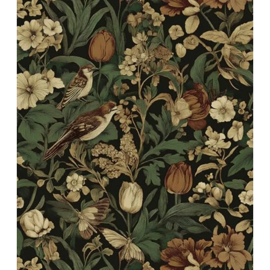 

Bird Floral Peel and Stick Wallpaper Vintage Contact Paper for Livingroom Floral and Leaf Self Adhesive Wall Paper Retro DIY Re