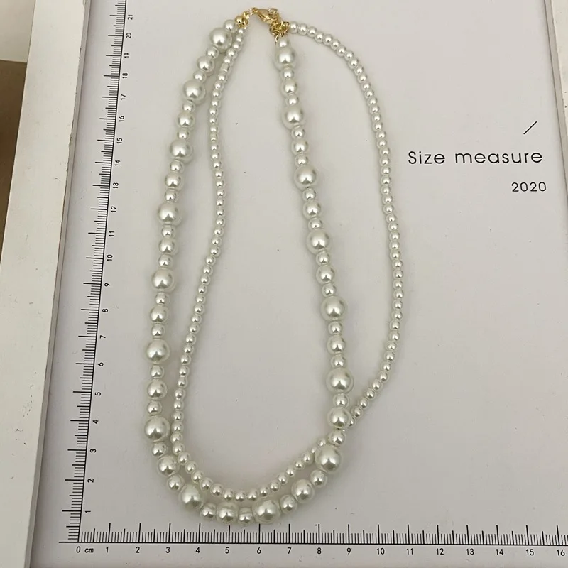 Korean multi-layer windshield pearl double-layer necklace size beaded handmade light luxury collarbone chain French neck chain