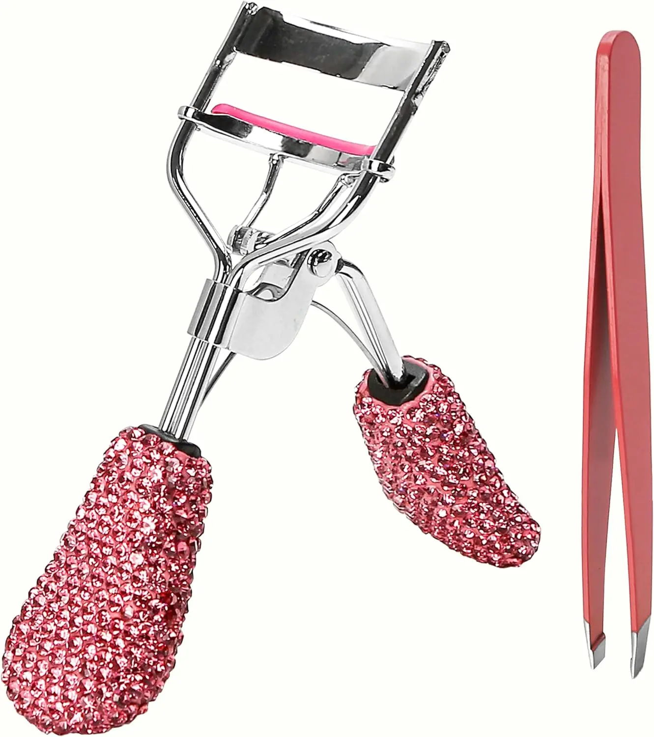 

Розовые щипцы для завивки ресниц со скошенным кончиком и кристаллами из страз для эффектного и стойкого макияжа глаз