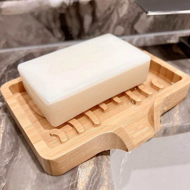 Bamboo Soap Dish Holder Tray, Wood Bar Soap Saver Self Draining Soap Case for Bathtub Hotel Home Countertop Drying Shower Sink