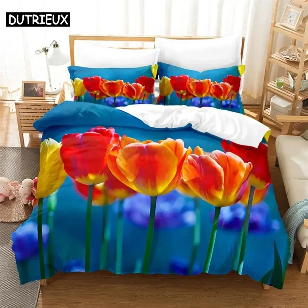 

Butterfly Tulip Queen Comfortable Duvet Quilt Cover Pillowcase Bedding Set Children Bedroom Decoration Home Textile