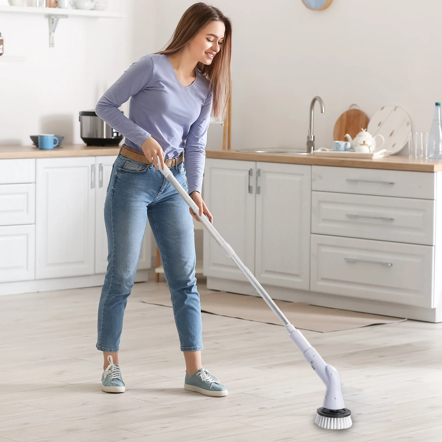 Electric Spin Scrubber,Cordless Spin Scrubber with 5 Replaceable Brush Heads and Adjustable Extension Long Handle,Rechargeable