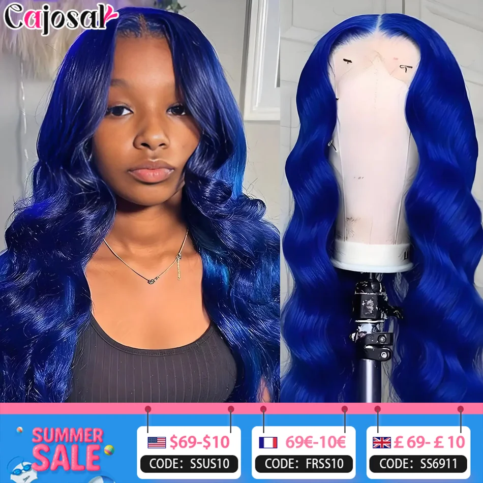 

250% 36 Inch13x6 Hdlace Frontal Wigs Body Wave Human Hair Wigs Pre-plucked Blue Colore Blue Straight 13x4 Lace Front Glueless