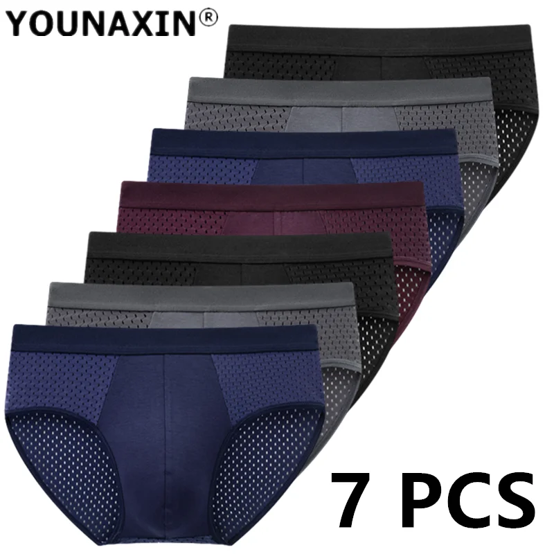 

7 Pcs Men's Big Size Briefs Male Underwear Ice Silk Panties Pouch Shorts Mesh Stretch Homme Underpants Boy Undies L XXL XXXL 4XL