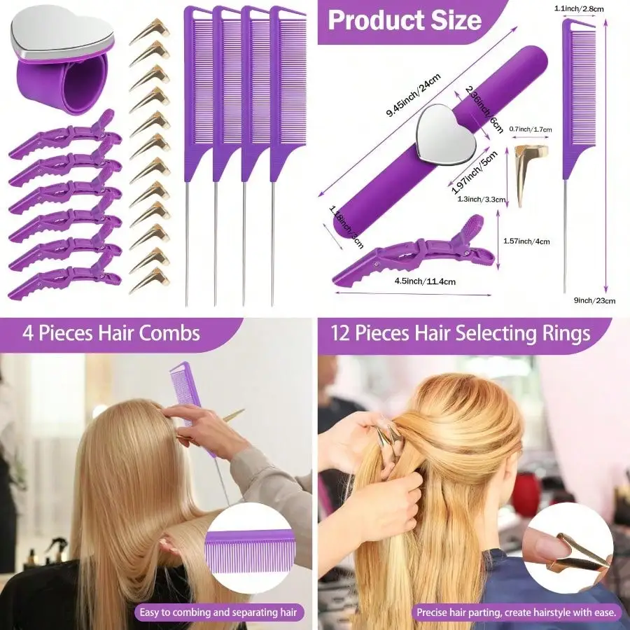 

23 Pieces Hair Parting Tools Set, Magnetic Wrist Pin Holder Braiding, Sectioning Clips, Rat Tail Combs, Hair Parting Rings