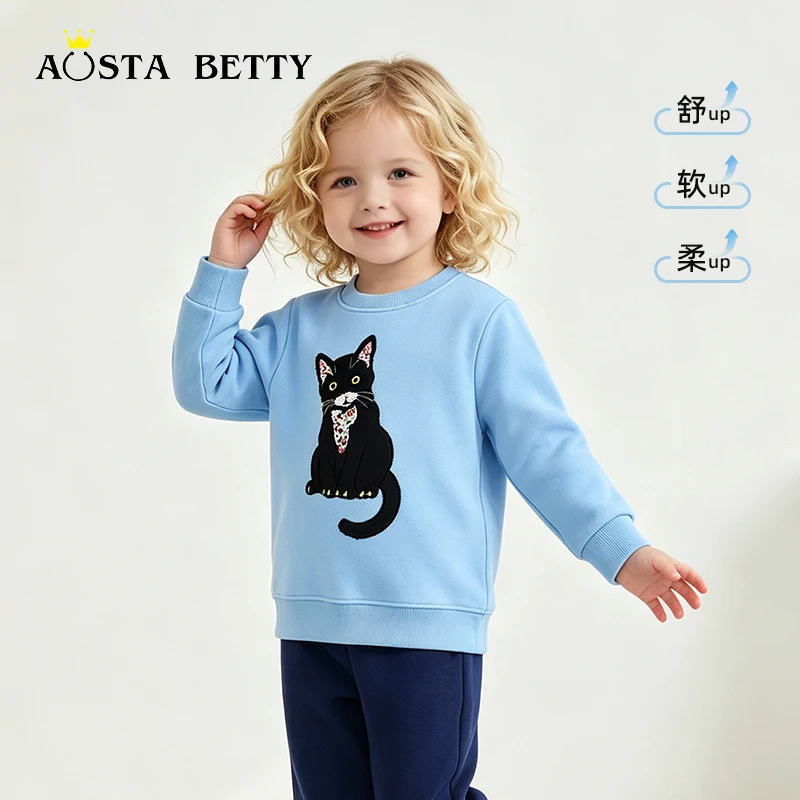 Western style girls' sweatshirt cute appliqué children's sweatshirt knitted cotton crew neck pullover base layer