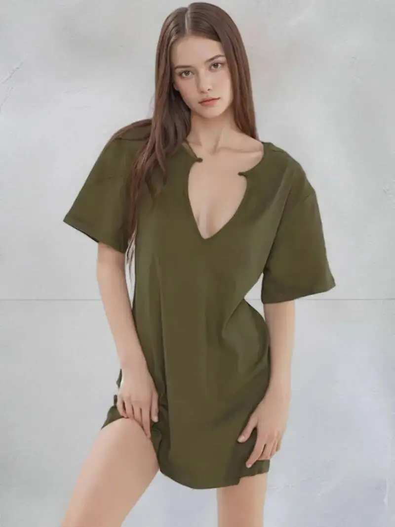 Sexy elegante vestido envoltório profundo decote em v corte solto vestido feminino cor sólida manga curta mini vestido clube festa vestidos