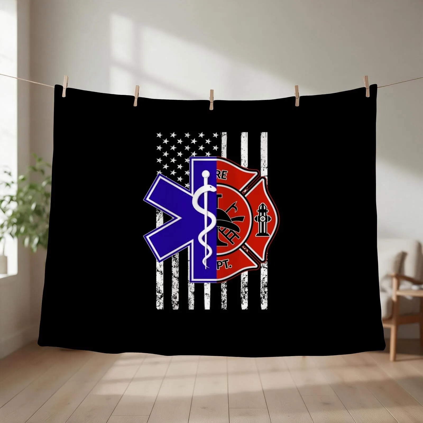 EMT Firefighter Throw Blanket couch cozy soft plush fuzzy picnic outdoor blanket
