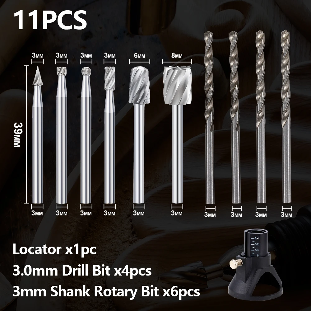 11pcs Rotary Router Milling Cutter Guide Attachment Twist Drill Bit Wood Carving Kit Dedicated Locator Woodwork Tool for Dremel - view 4