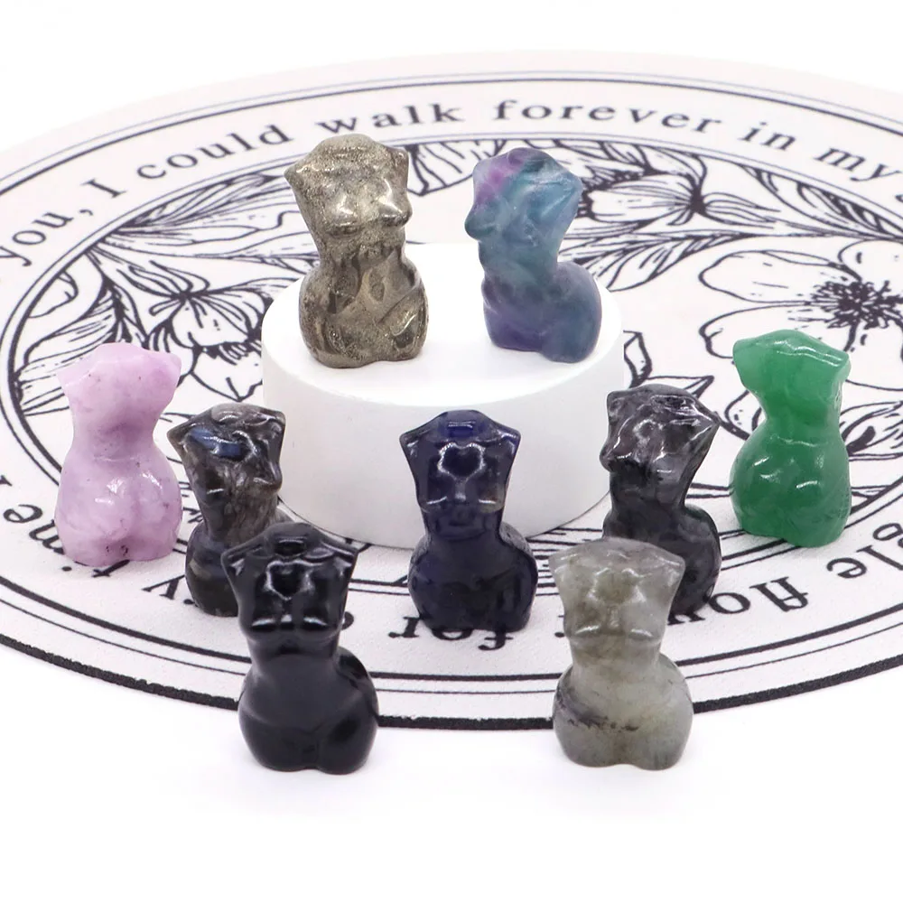 Mini corte de 1,2 pulgadas para mujer sexual, modelo de estatua, piedra Natural, cristal, cuarzo, curación, Reiki, cuerpo femenino, tallado, artesanía, estatuilla, decoración del hogar