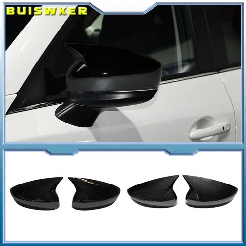 Imagen 1 del producto Cubierta de espejo retrovisor, espejo de marcha atrás lateral para Mazda CX5 CX-5 2017-2023, embellecedor de cubierta de espejo retrovisor de cuerno de buey negro brillante