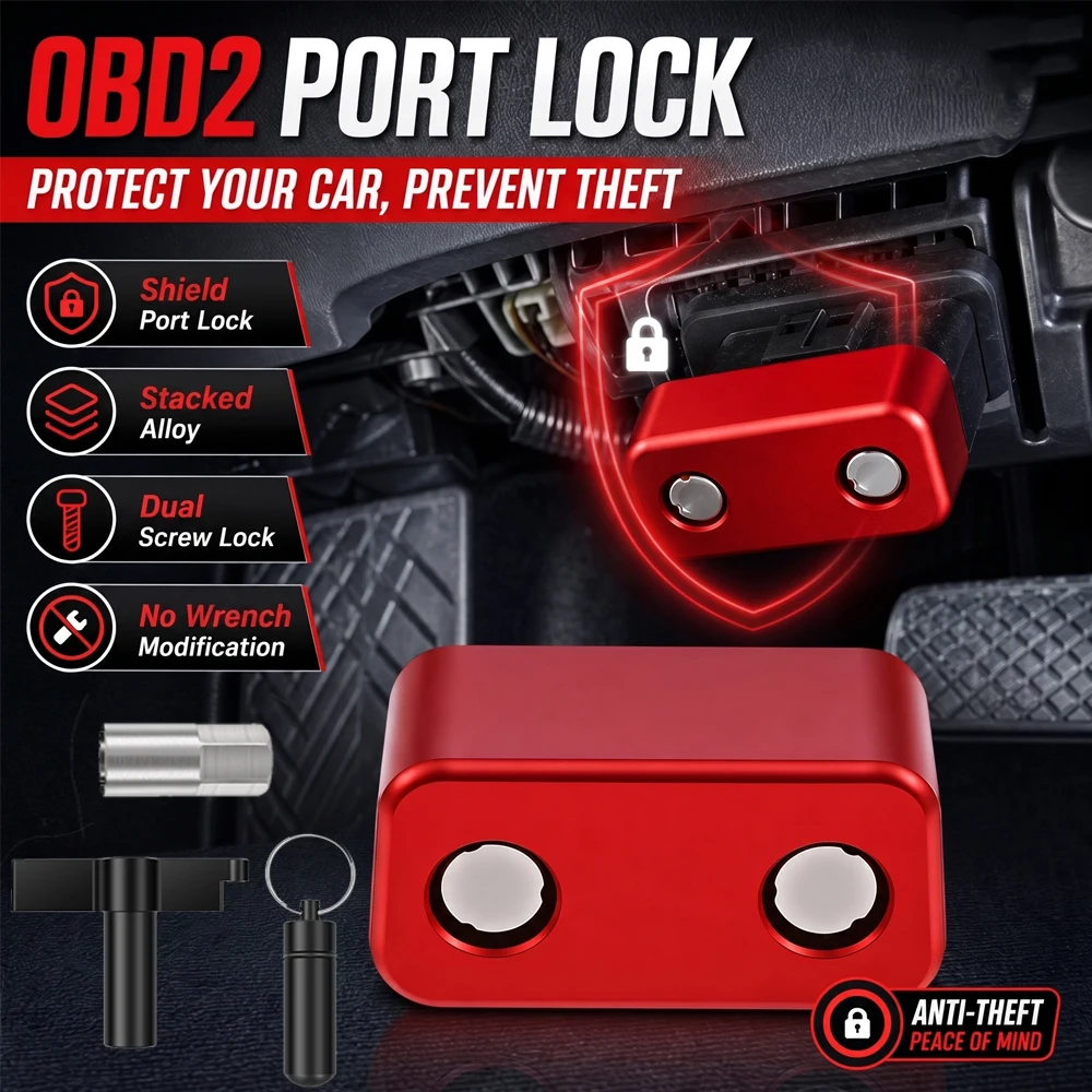 OBD2 Port Lock Anti Theft Protector Aluminum Alloy Security Cover Device for Car SUV Truck Key Cloning Bypass Prevention Red