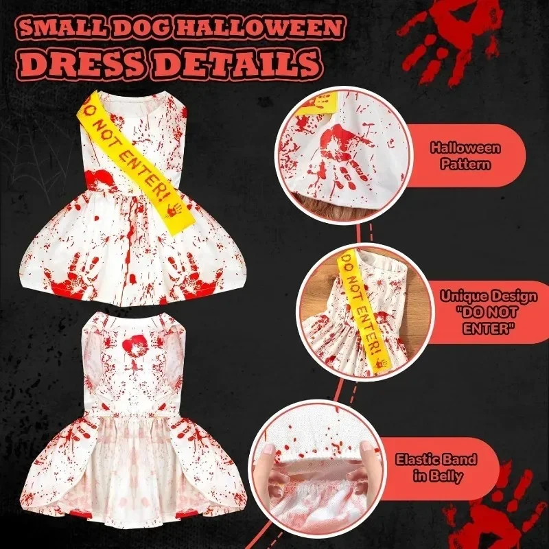 Dog Cat Dress Halloween Outfits Vest Skirt Holiday Dogs Costume Blood Splatter Cat Jumpsuit Cosplay Party Pets Show Clothes