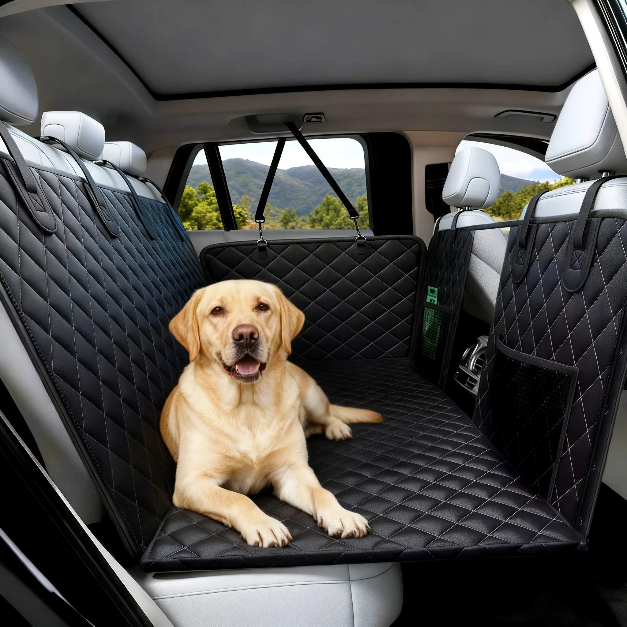 

Car Pet Seat Cover for Dogs - Non-Slip Non-Shedding Back Seat Protector with Hardboard Support, Heavy Duty Dog Car Mat for Trave