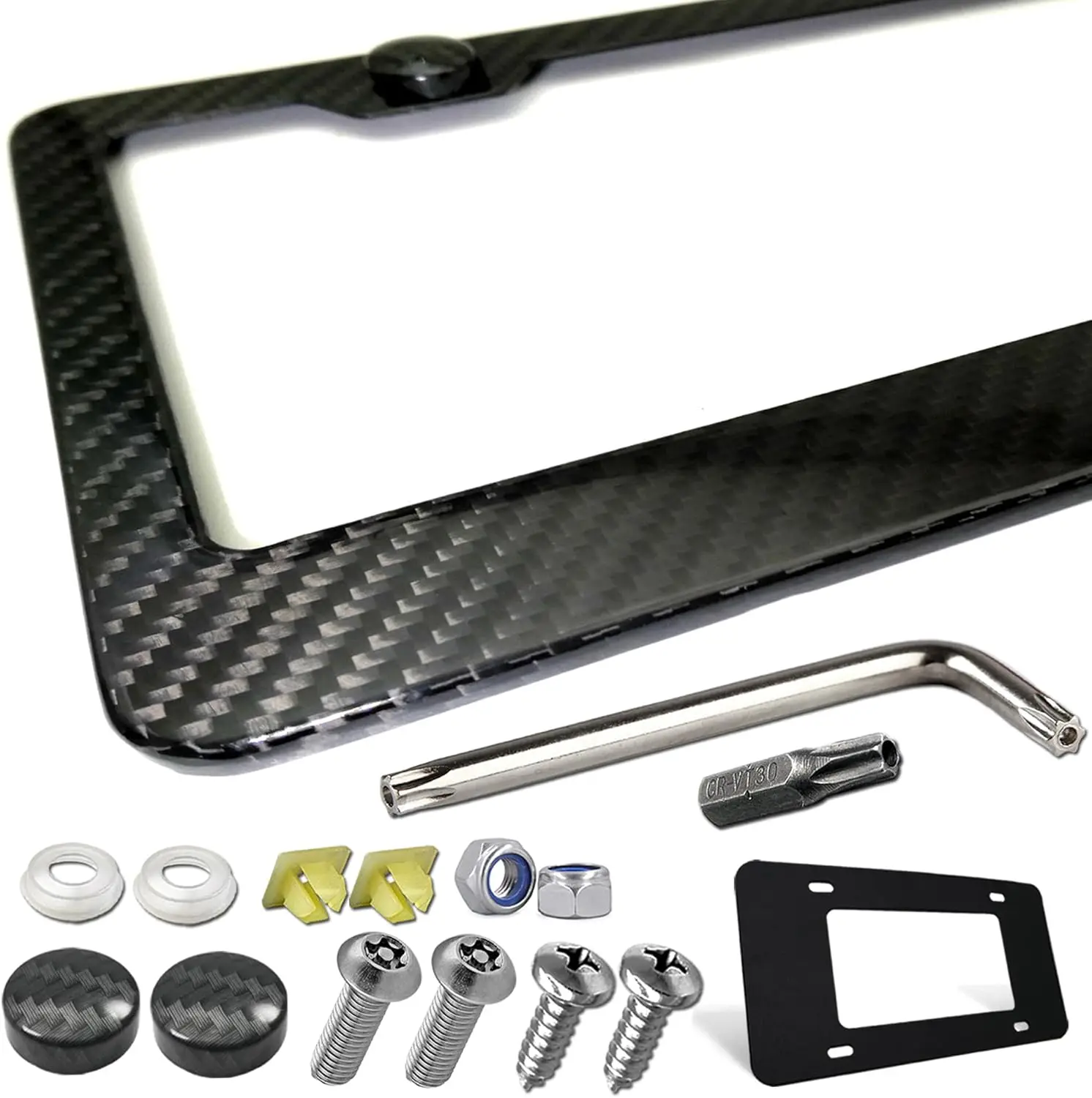 

Handcrafted Carbon Fiber License Plate Frame with Stainless Steel Screws, Black Wide Edge Cover for Cars