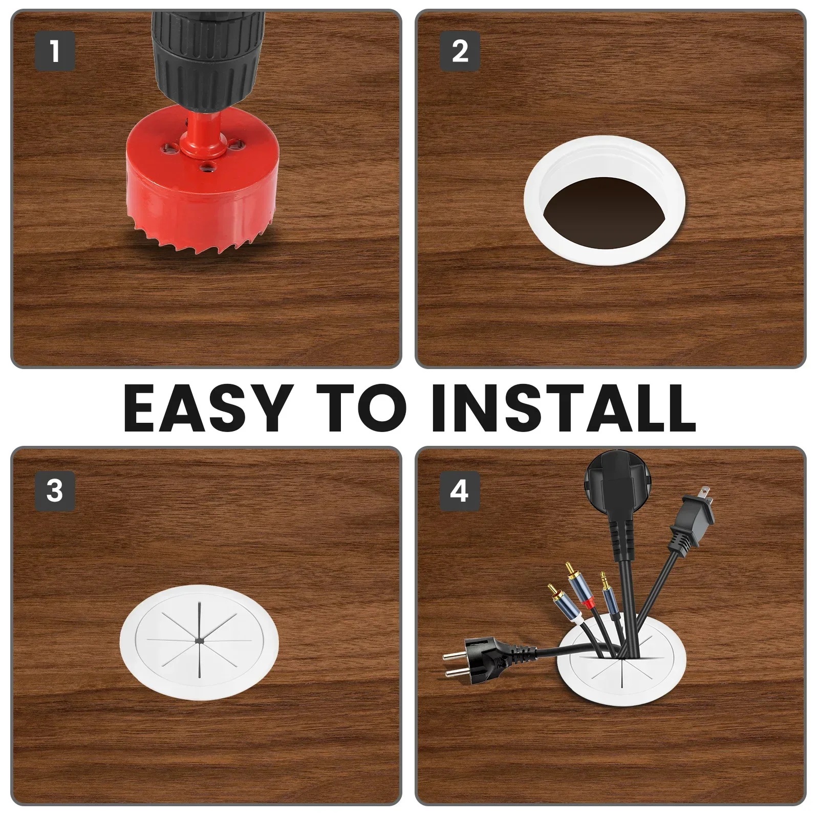 Сверло для кольцевой пилы 60 мм и 6 шт. Круглая крышка для отверстия для настольного кабеля, крышки для отверстий для стола, пластиковый шнур для стола, крышка для провода компьютера, втулки