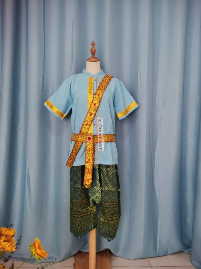 Thai Ethnic Shirt + Half Pants Set Starlight Night Market Men's Photo Shoots Costume Xishuangbanna Dai Clothing for Men FE004