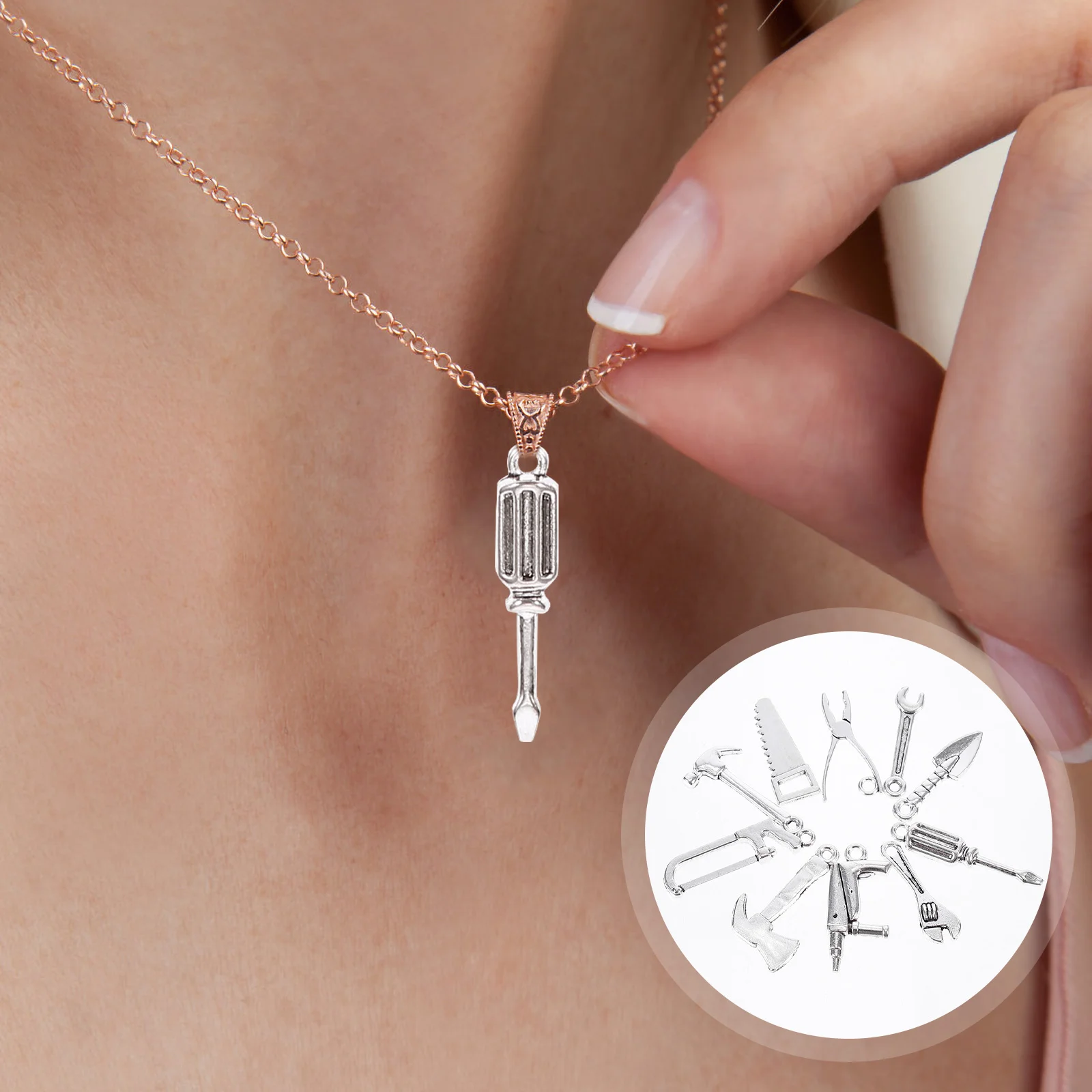 

80 Pcs Screwdriver Charms Mini Tool Pendant Key Chain Silver Jewelry Accessories