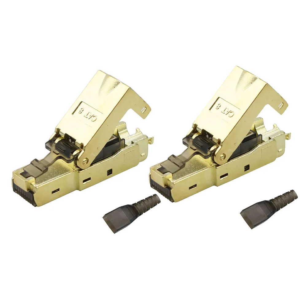 RJ45 Connectors Tool Free Cat 8, Cat8 Field Termination Plug Shielded RJ45 Modular Plugs for 40G Shielded Solid LAN Cable 2pcs