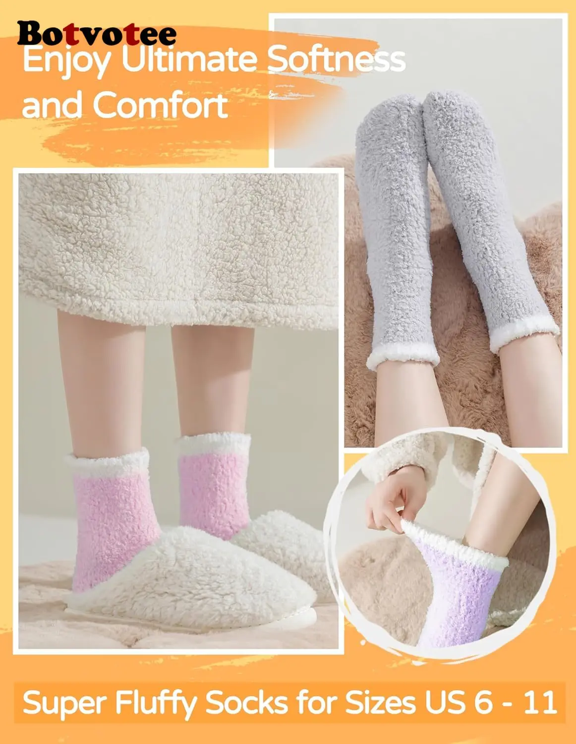 Botvotee Fuzzy Socks Soft Cozy Fluffy Slipper Winter Warm Plush Socks Stocking Thick Comfort Casual Gifts for Women