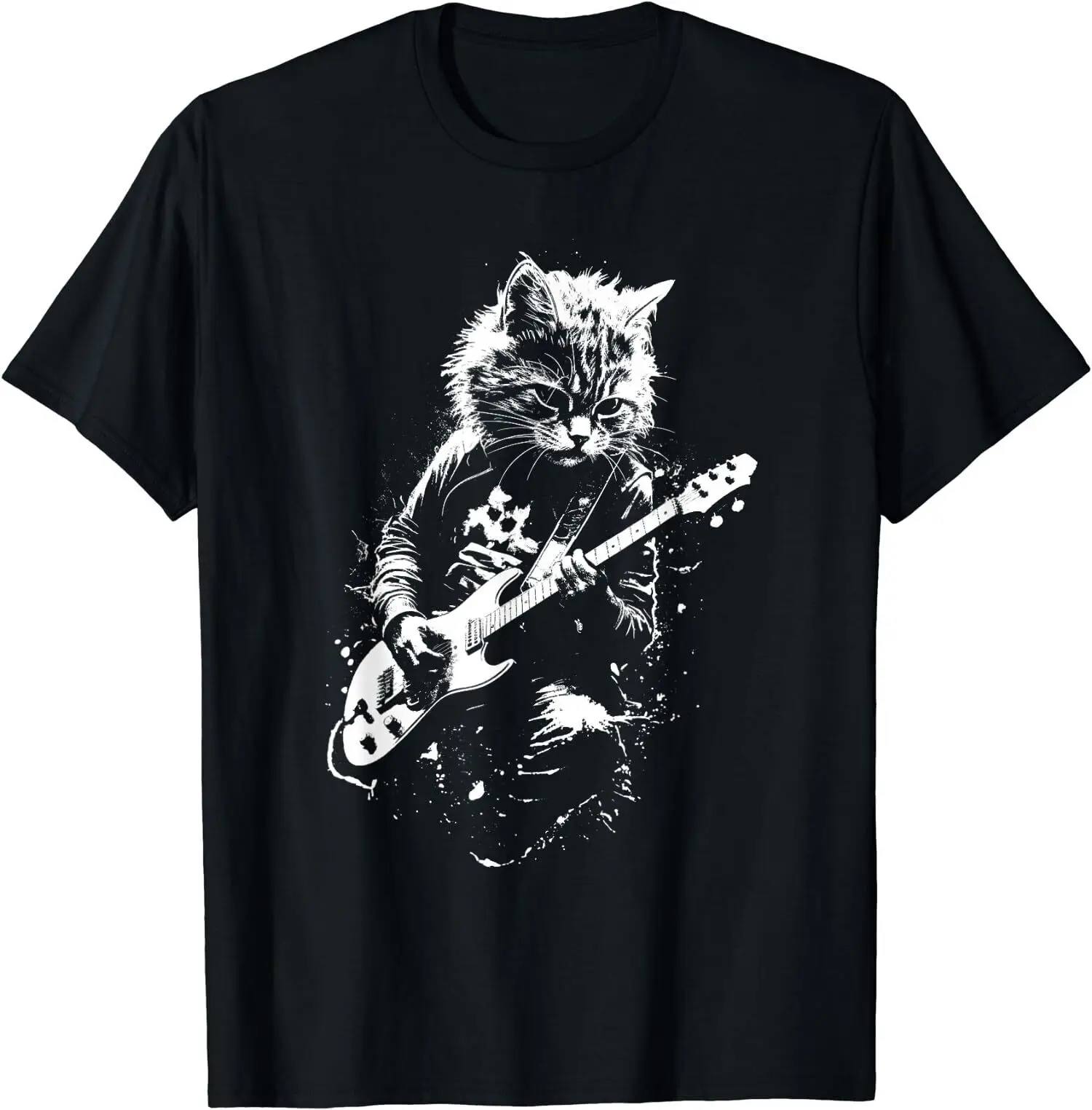 NEW LIMITED Distressed Cat Playing Guitar Rocks Roll Vintage T Shirt S 3XL long or short sleeves