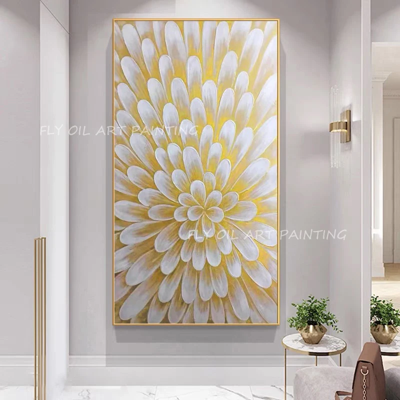 

Gold Foil Flower Texture Modern Pure Hand-Painted High Quality Art Oil Painting Large Size Frameless Decoration Gift