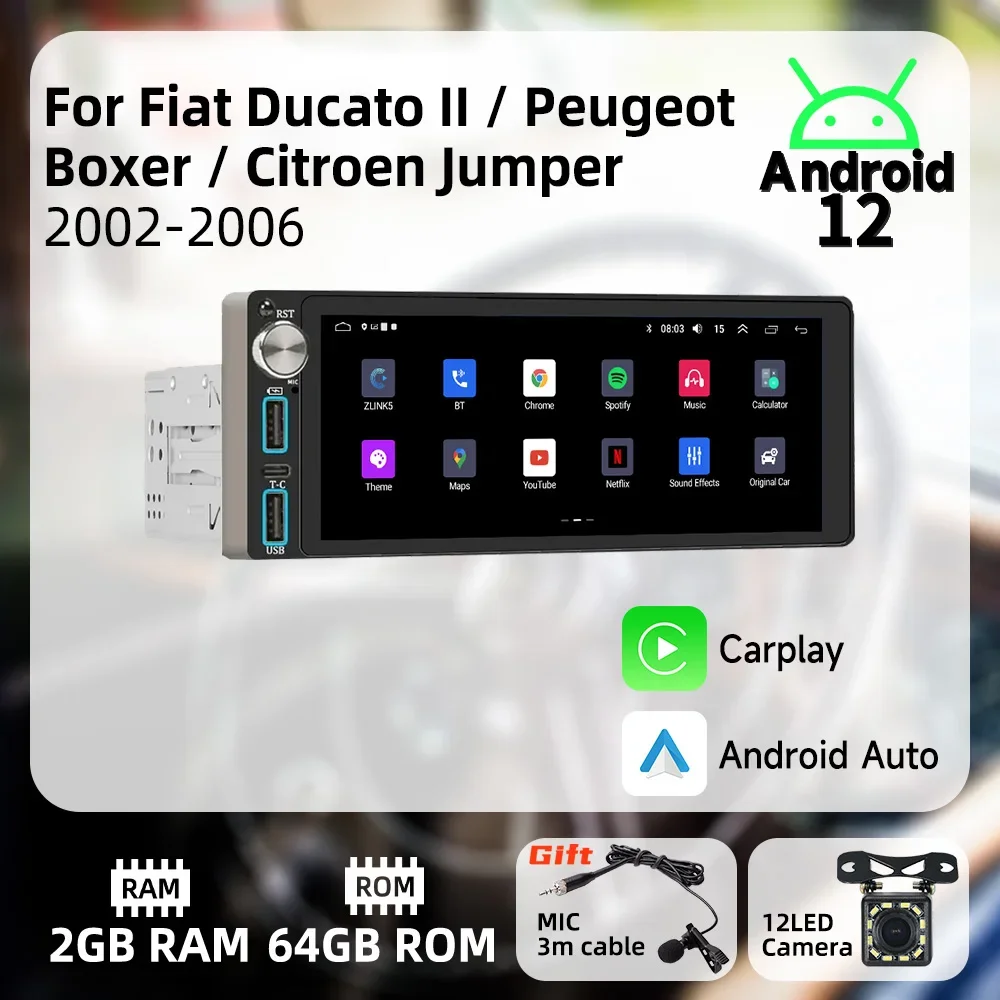 

Carplay 1 Din Radio Android Car Multimedia for Fiat Ducato II Peugeot Boxer Citroen Jumper 2002-2006 6.86" Autoradio Head Unit