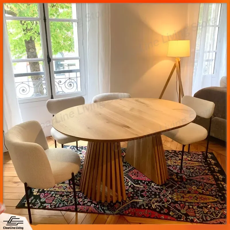 Luxury Round Wooden Dining Table Set Retractable Extendable Kitchen Furniture for 6 to 12 Seats Modern Home Decor