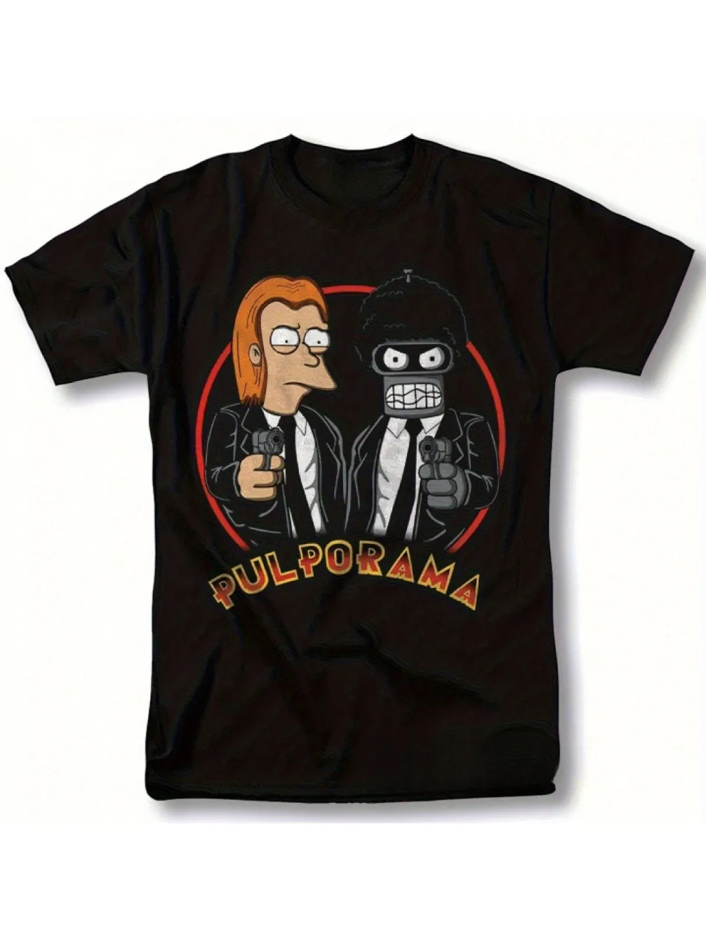 Retro-Grafik-T-Shirt mit Pulp Fiction- und Futurama-Poster-Motiv, kurzärmeliges Herren-Shirt mit stilvollem Aufdruck