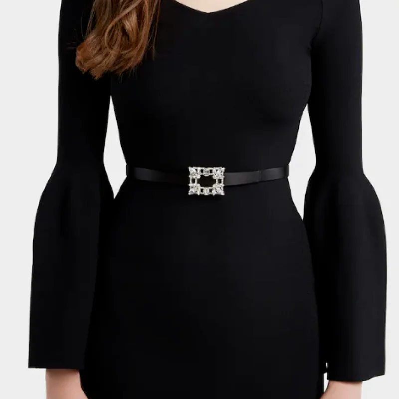 

Women's Premium Quality Crystal buckle Leather Belt in Black Satin 15MM