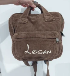 Sac à Dos en Velours Côtelé Brodé avec Nom pour Femme, Rétro, Portable, Simple et Aashionable, Lycéennes