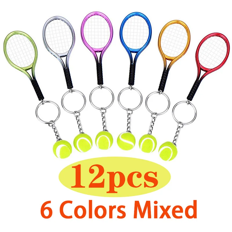 

12Pcs Mini Tennis Racket Pendant Keychain Keyring Key Chain Ring Finder Holer Accessories Keychain Mini Keychain Gift