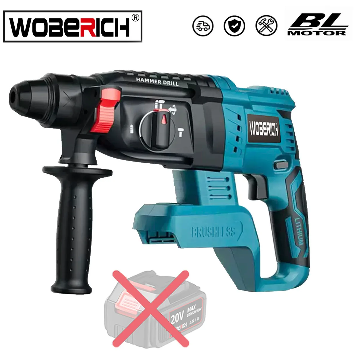 

Brushless Cordless Electric Rotary Hammer Drill Rechargeable Hammer 26mm Impact Drill(Wihout battery) for 18V Makita Battery