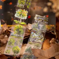 2M/Roll Forest Leaf  Diary Adhesives Scrapbook 60mm*2m Lapbook Red Material Loop Stickers Tape Tree Forest Tree Maple