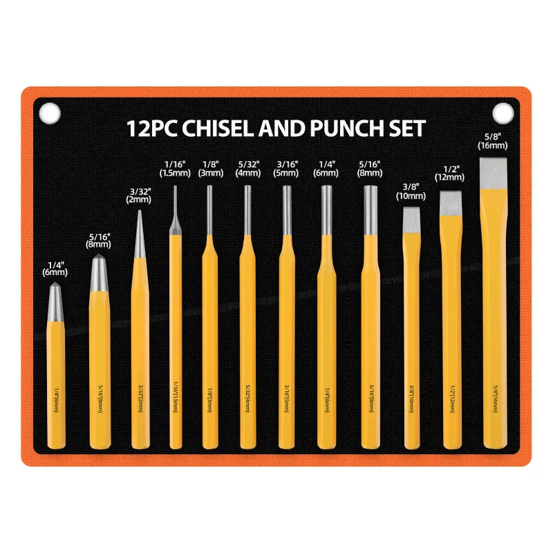 Morita 12-Piece Punch & Chisel Set, Flat/Round Chisels & Punches for Stone/Metal Working, with Cloth Bag, Available in 3/6/12 Pi