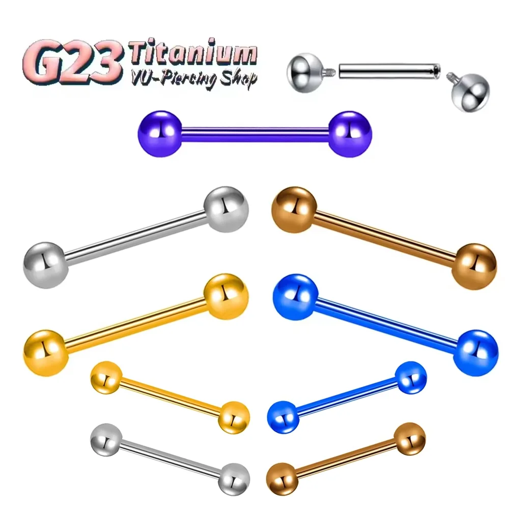 ASTM F136 Titanium Alloy High-Quality Straight Bar Round Ball Tongue Stud Fashion Anodized Barbell Ball Body Piercing Jewelry