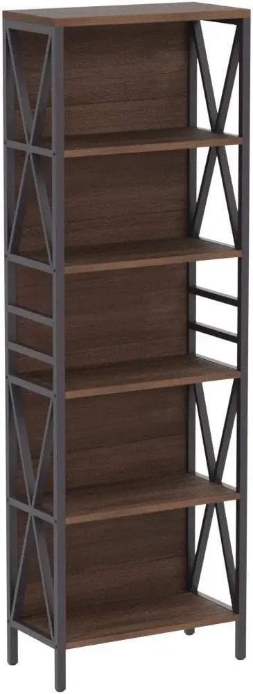 HOMISSUE Bookshelf, 6-Tier Bookshelf, Rustic Wood Metal Bookshelves and Bookcases, Freestanding Open Bookshelf, Industrial